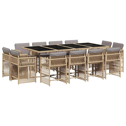 vidaXL 13 Piece Garden Dining Set with Cushions Mix Beige Poly Rattan