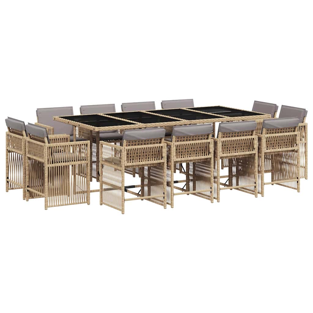 vidaXL 13 Piece Garden Dining Set with Cushions Mix Beige Poly Rattan