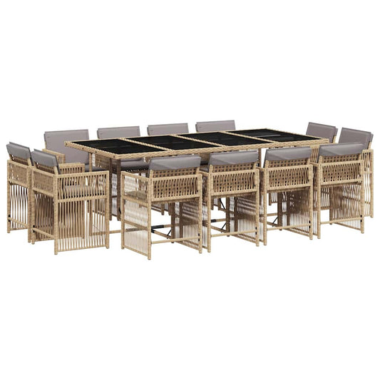 vidaXL 13 Piece Garden Dining Set with Cushions Mix Beige Poly Rattan