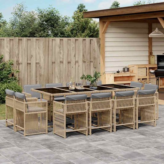 vidaXL 13 Piece Garden Dining Set with Cushions Mix Beige Poly Rattan