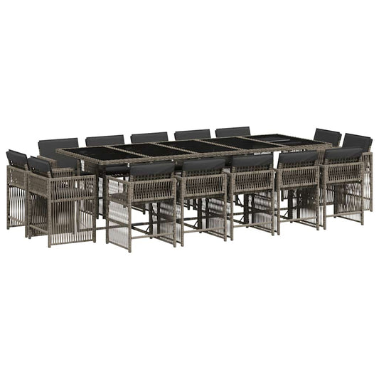 vidaXL 15 Piece Garden Dining Set with Cushions Grey Poly Rattan