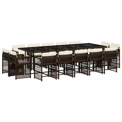 vidaXL 15 Piece Garden Dining Set with Cushions Brown Poly Rattan