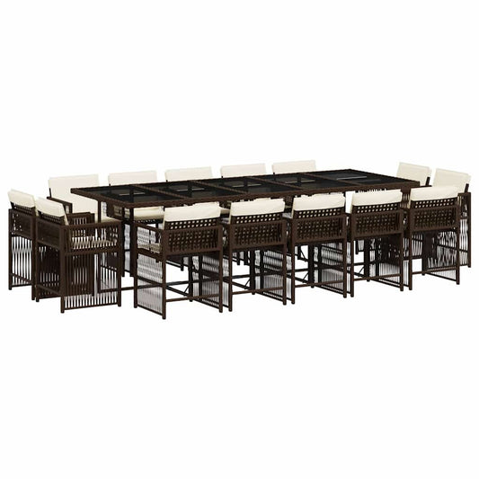 vidaXL 15 Piece Garden Dining Set with Cushions Brown Poly Rattan