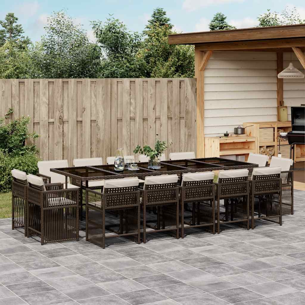 vidaXL 15 Piece Garden Dining Set with Cushions Brown Poly Rattan