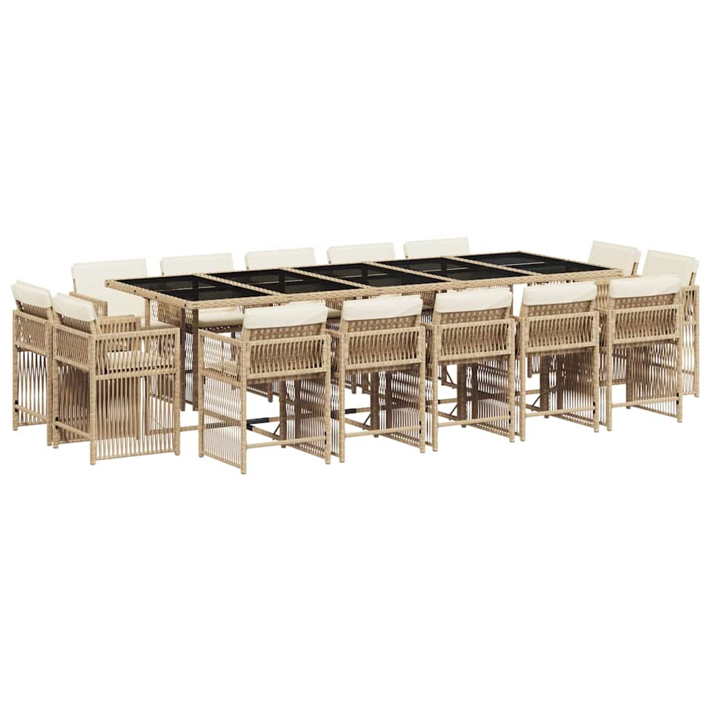 vidaXL 15 Piece Garden Dining Set with Cushions Beige Poly Rattan