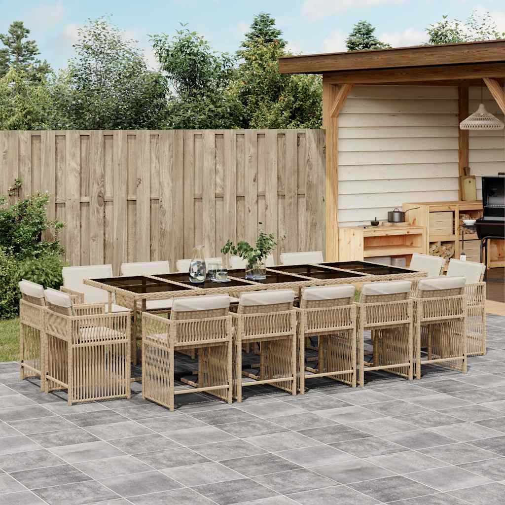 vidaXL 15 Piece Garden Dining Set with Cushions Beige Poly Rattan