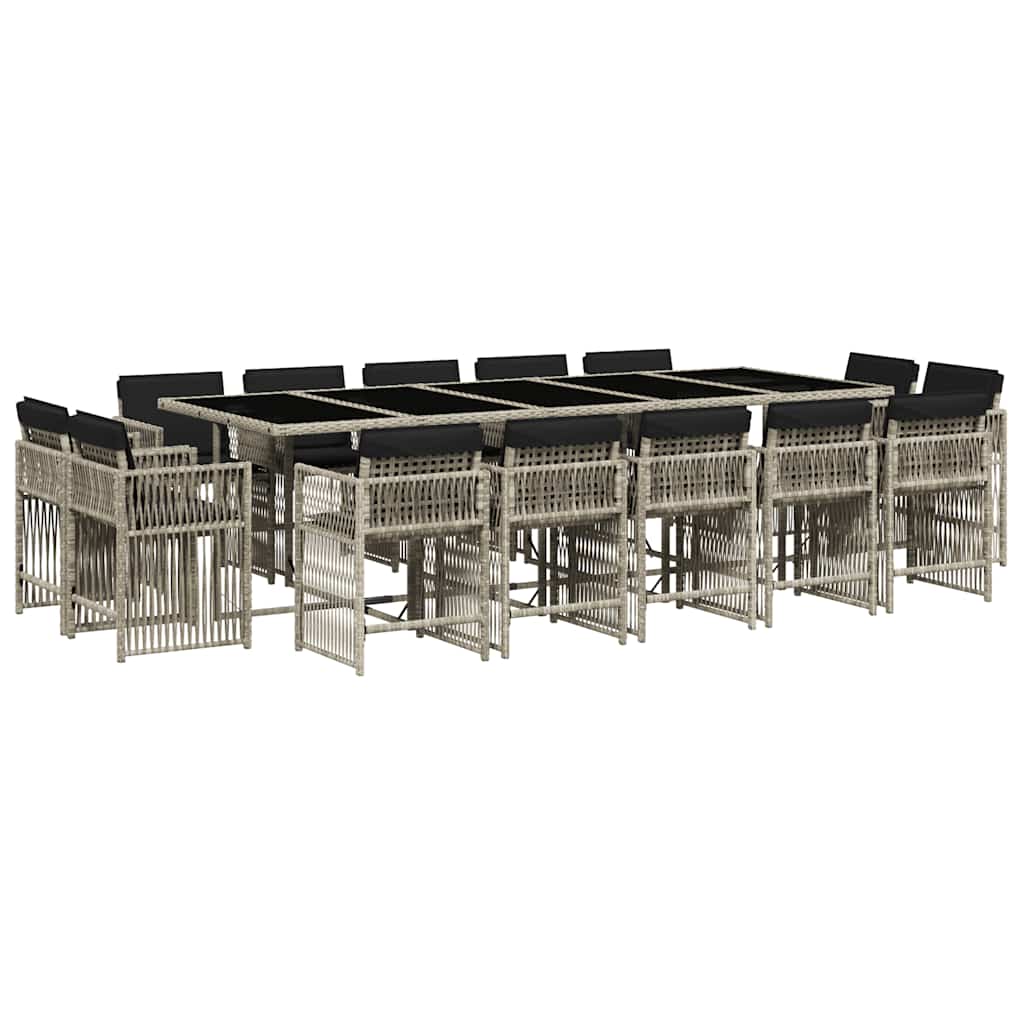 vidaXL 15 Piece Garden Dining Set with Cushions Light Grey Poly Rattan