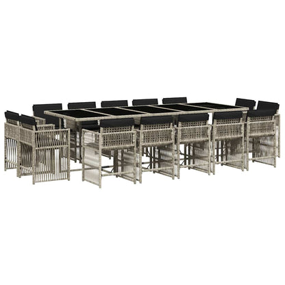 vidaXL 15 Piece Garden Dining Set with Cushions Light Grey Poly Rattan
