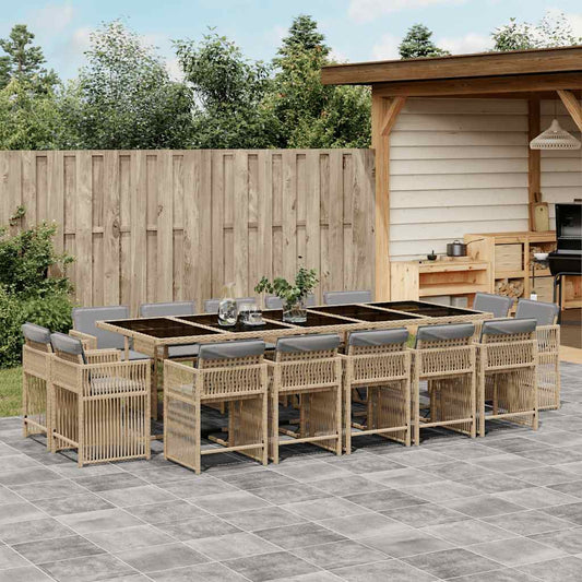 vidaXL 15 Piece Garden Dining Set with Cushions Mix Beige Poly Rattan