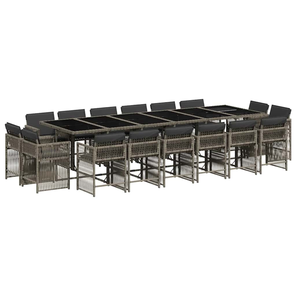vidaXL 17 Piece Garden Dining Set with Cushions Grey Poly Rattan