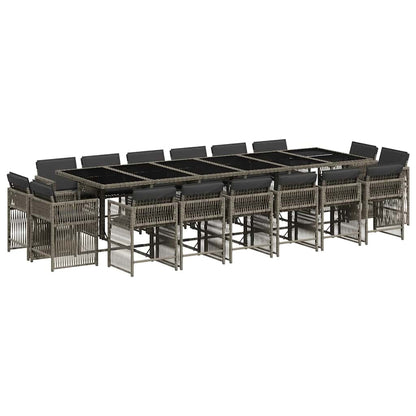 vidaXL 17 Piece Garden Dining Set with Cushions Grey Poly Rattan