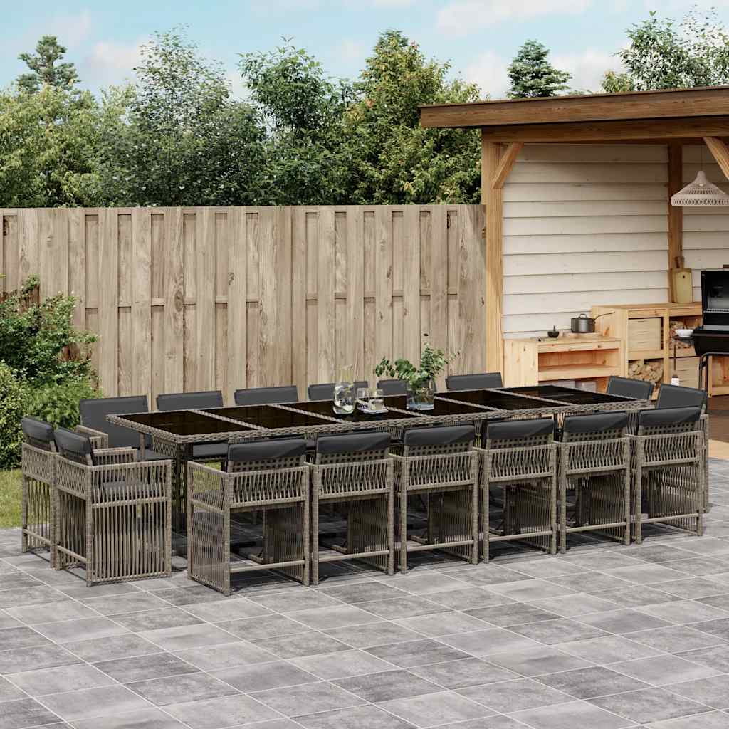 vidaXL 17 Piece Garden Dining Set with Cushions Grey Poly Rattan