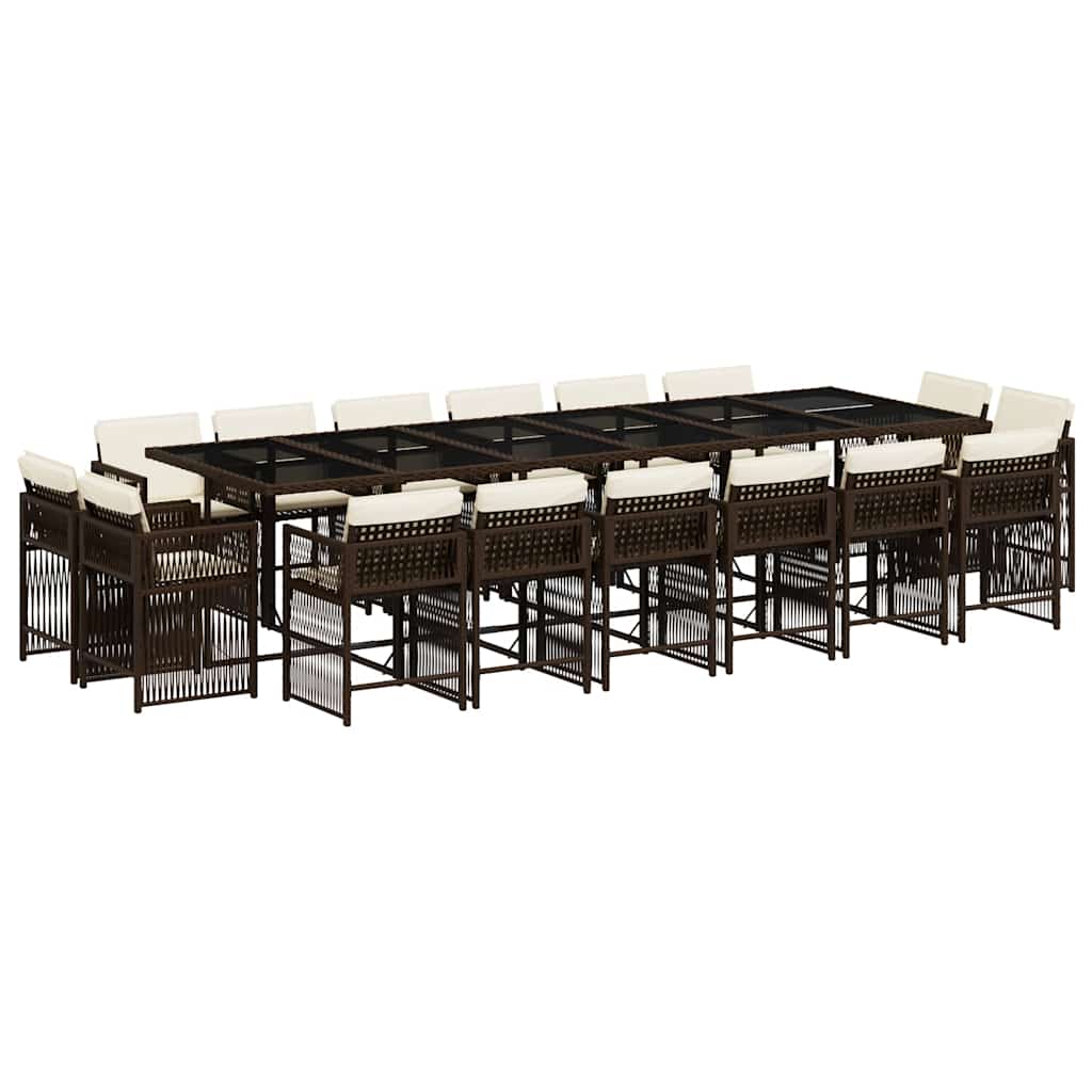 vidaXL 17 Piece Garden Dining Set with Cushions Brown Poly Rattan