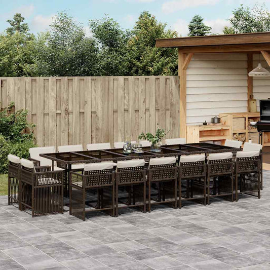 vidaXL 17 Piece Garden Dining Set with Cushions Brown Poly Rattan