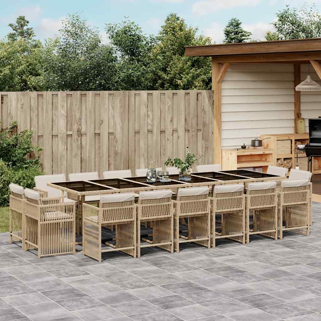 vidaXL 17 Piece Garden Dining Set with Cushions Beige Poly Rattan