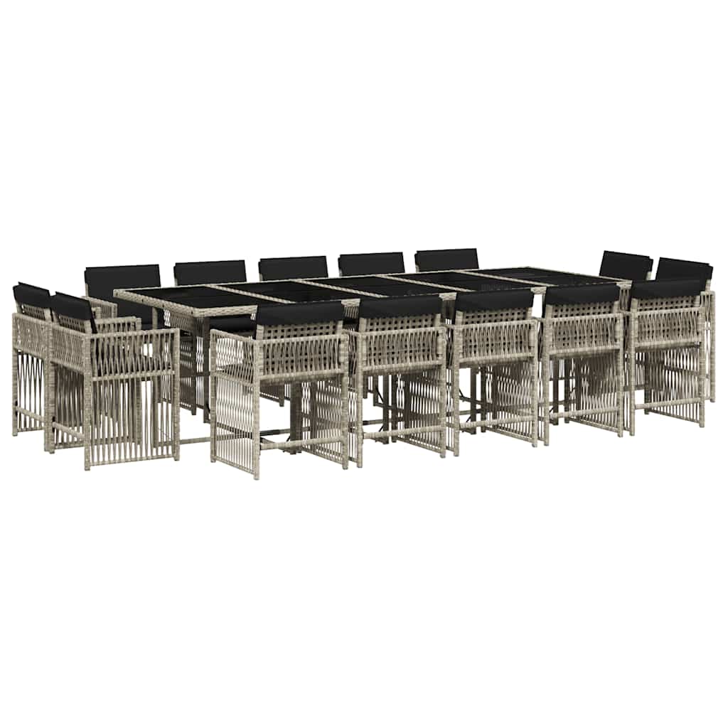 vidaXL 17 Piece Garden Dining Set with Cushions Light Grey Poly Rattan