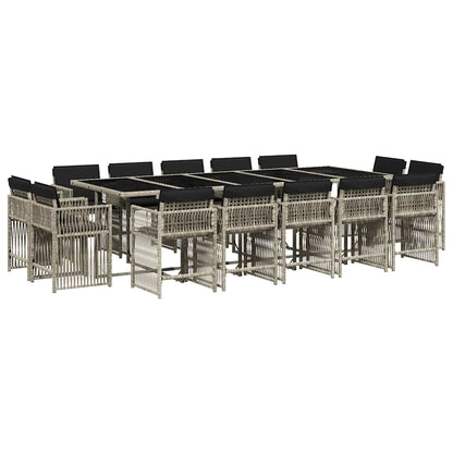 vidaXL 17 Piece Garden Dining Set with Cushions Light Grey Poly Rattan