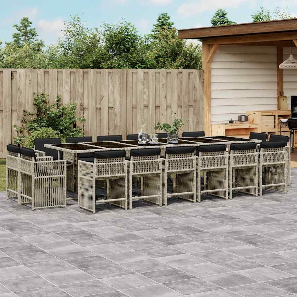 vidaXL 17 Piece Garden Dining Set with Cushions Light Grey Poly Rattan