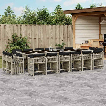 vidaXL 17 Piece Garden Dining Set with Cushions Light Grey Poly Rattan