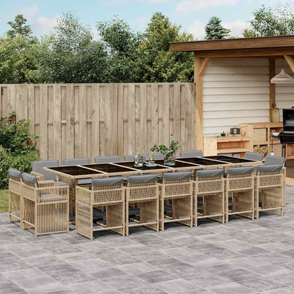 vidaXL 17 Piece Garden Dining Set with Cushions Mix Beige Poly Rattan