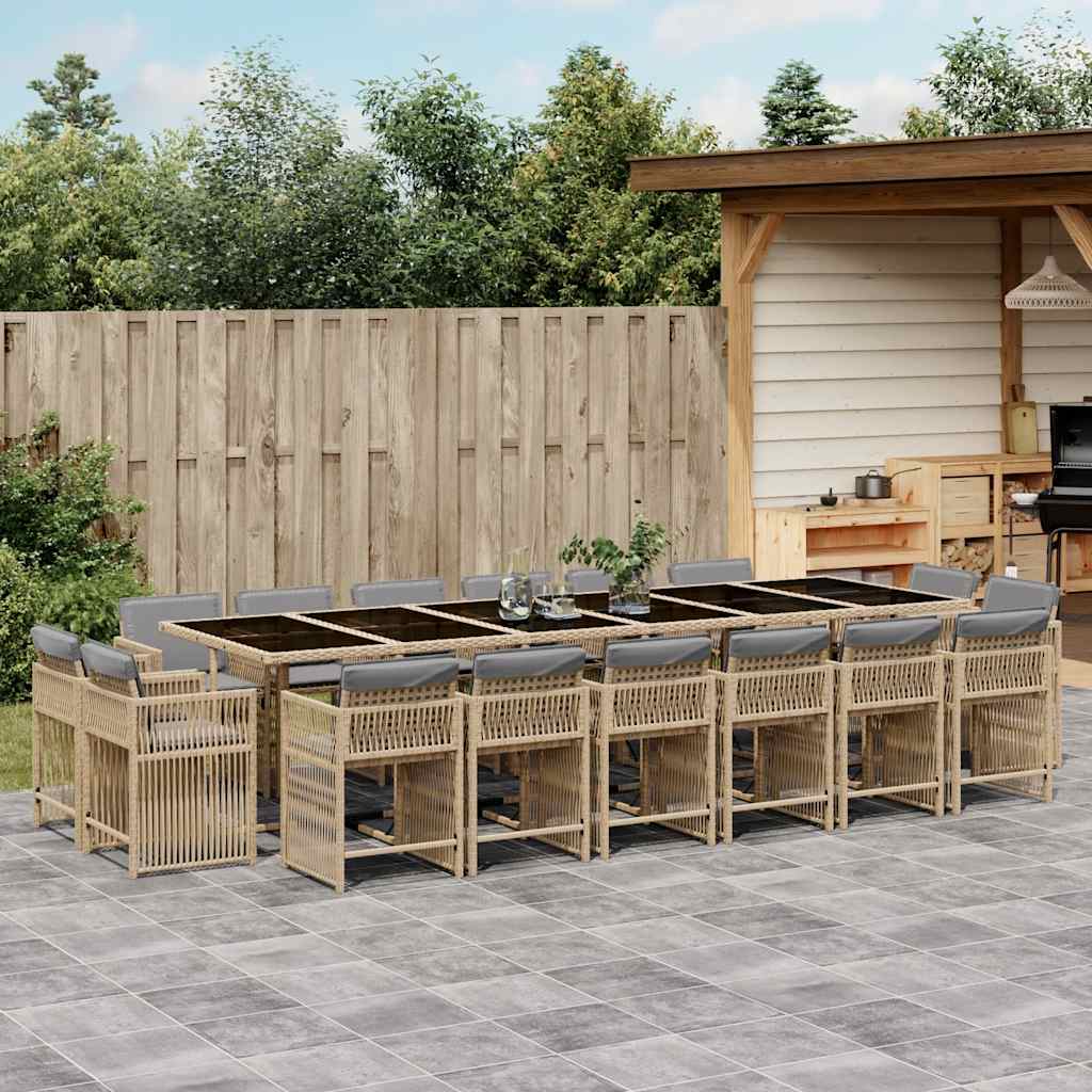 vidaXL 17 Piece Garden Dining Set with Cushions Mix Beige Poly Rattan