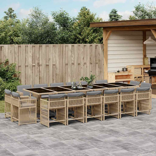 vidaXL 17 Piece Garden Dining Set with Cushions Mix Beige Poly Rattan