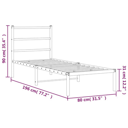 vidaXL Metal Bed Frame without Mattress with Headboard Black 75x190cm