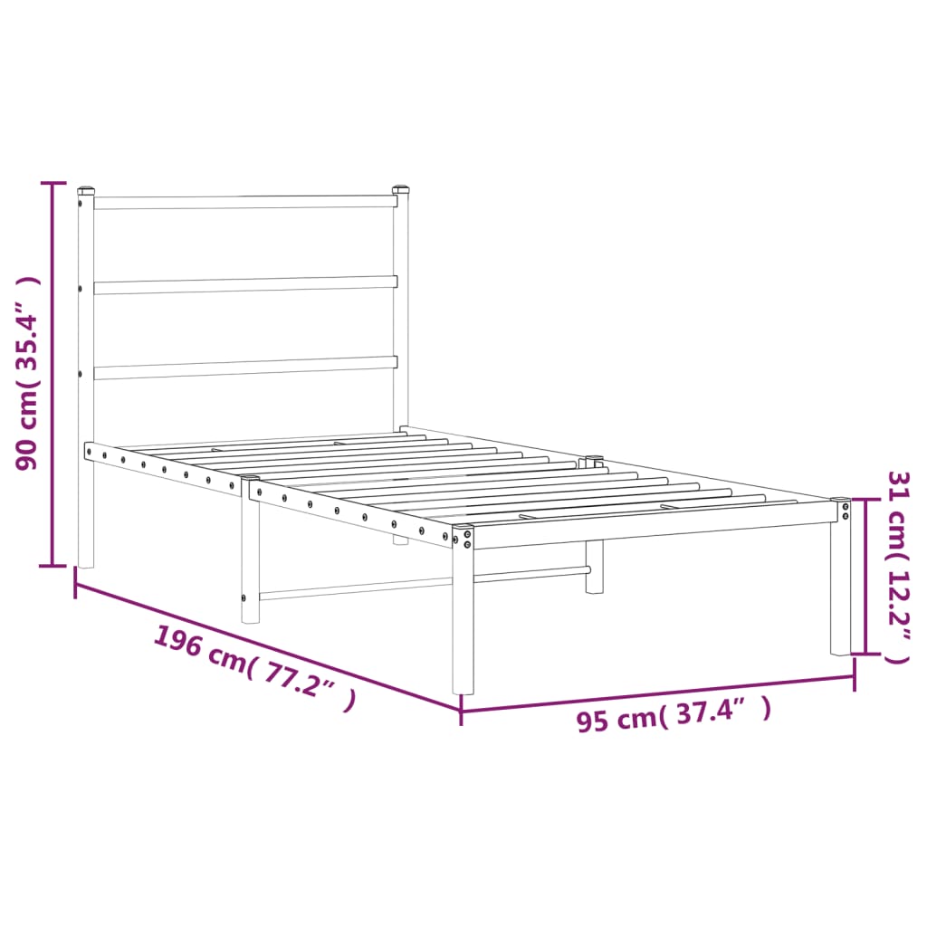 vidaXL Metal Bed Frame without Mattress with Headboard Black 90x190cm