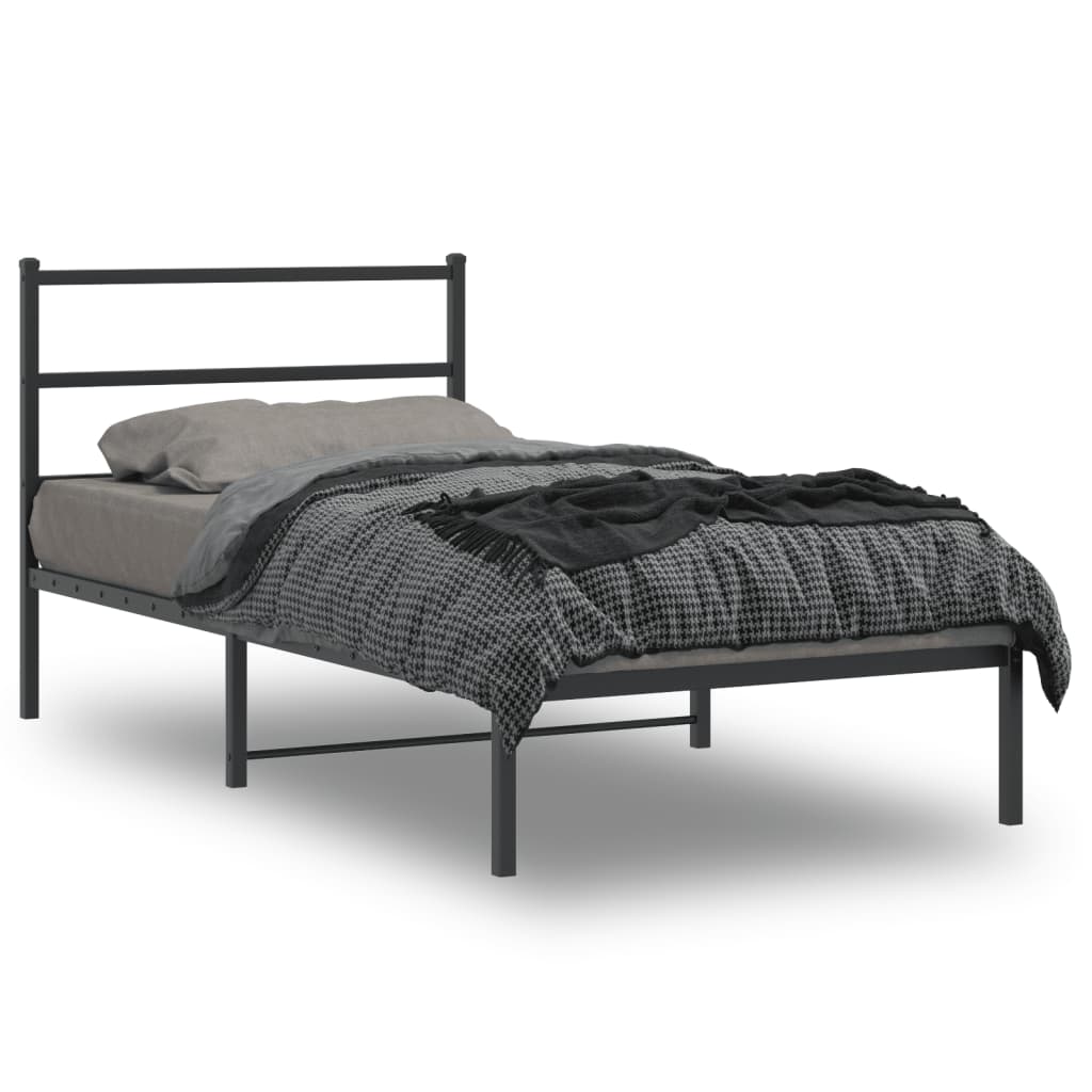 vidaXL Metal Bed Frame without Mattress with Headboard Black 107x203cm