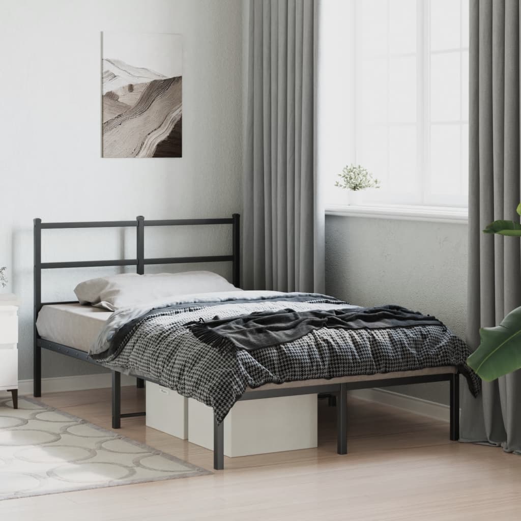 vidaXL Metal Bed Frame without Mattress with Headboard Black 120x190cm