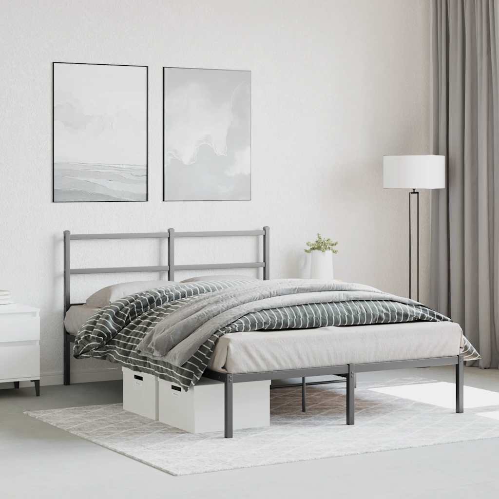 vidaXL Metal Bed Frame without Mattress with Headboard Black 140x200cm
