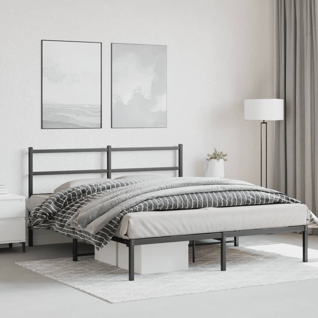 vidaXL Metal Bed Frame without Mattress with Headboard Black 160x200cm