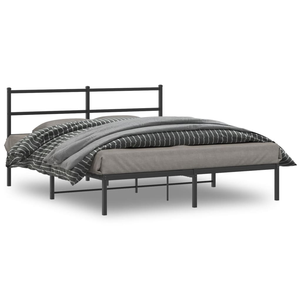 vidaXL Metal Bed Frame without Mattress with Headboard Black 160x200cm