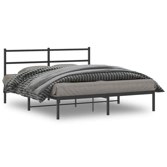 vidaXL Metal Bed Frame without Mattress with Headboard Black 160x200cm