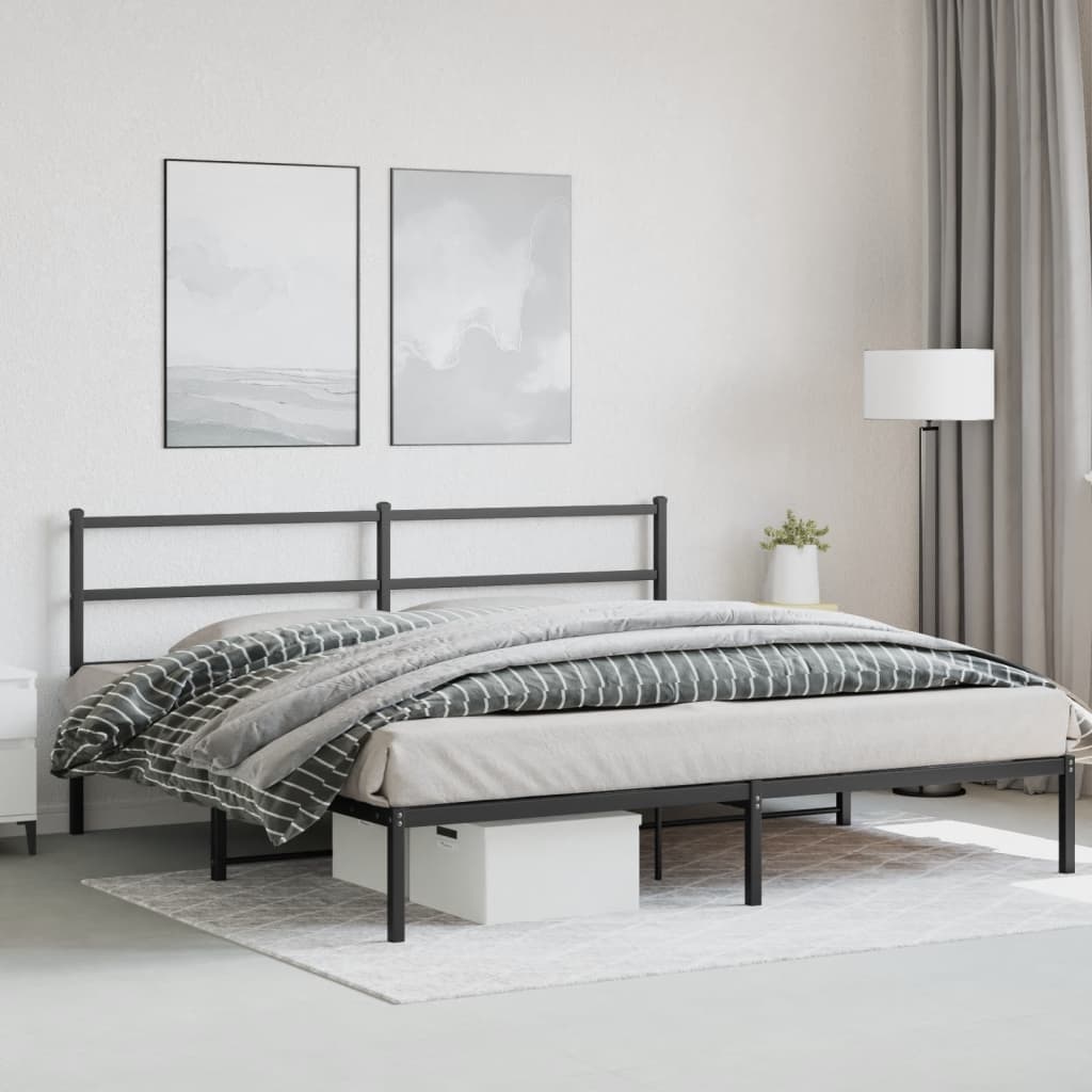 vidaXL Metal Bed Frame without Mattress with Headboard Black 180x200cm