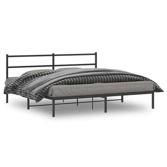 vidaXL Metal Bed Frame without Mattress with Headboard Black 180x200cm