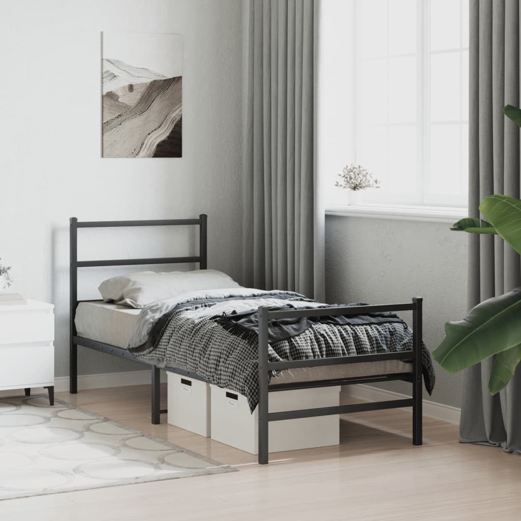 vidaXL Metal Bed Frame without Mattress with Footboard Black 75x190cm