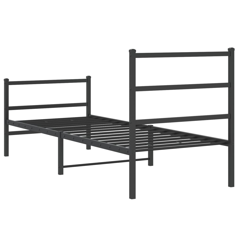 vidaXL Metal Bed Frame without Mattress with Footboard Black 75x190cm