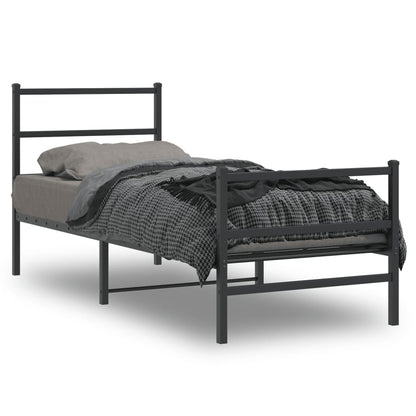 vidaXL Metal Bed Frame without Mattress with Footboard Black 75x190cm