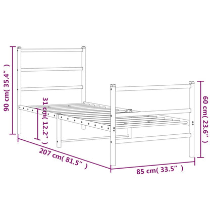 vidaXL Metal Bed Frame without Mattress with Footboard Black 80x200cm