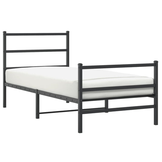 vidaXL Metal Bed Frame without Mattress with Footboard Black 90x190cm