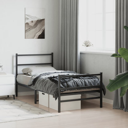 vidaXL Metal Bed Frame without Mattress with Footboard Black 90x190cm