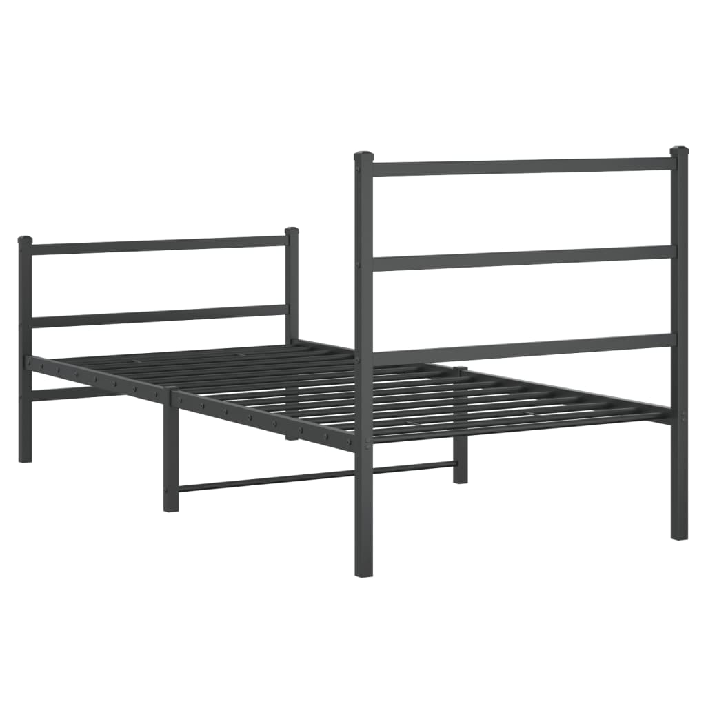 vidaXL Metal Bed Frame without Mattress with Footboard Black 90x190cm
