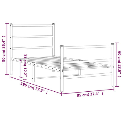 vidaXL Metal Bed Frame without Mattress with Footboard Black 90x190cm