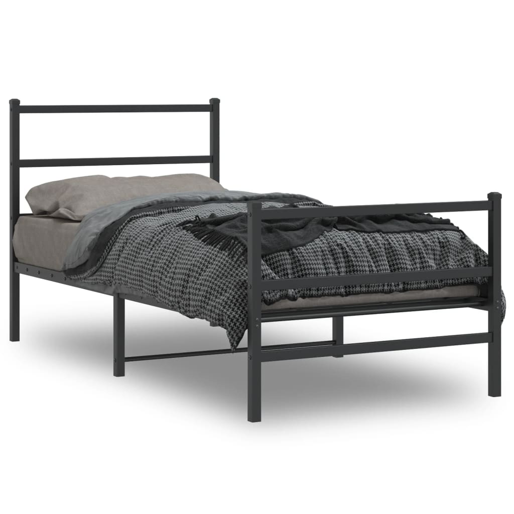 vidaXL Metal Bed Frame without Mattress with Footboard Black 90x190cm