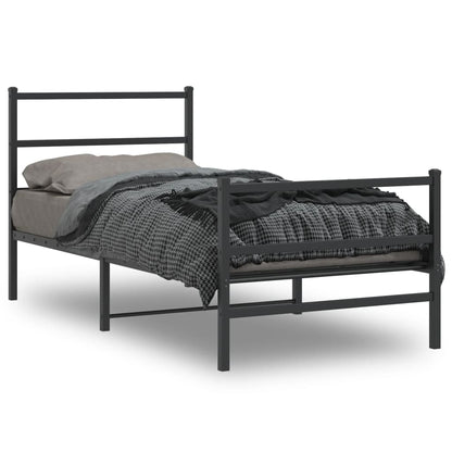vidaXL Metal Bed Frame without Mattress with Footboard Black 90x190cm