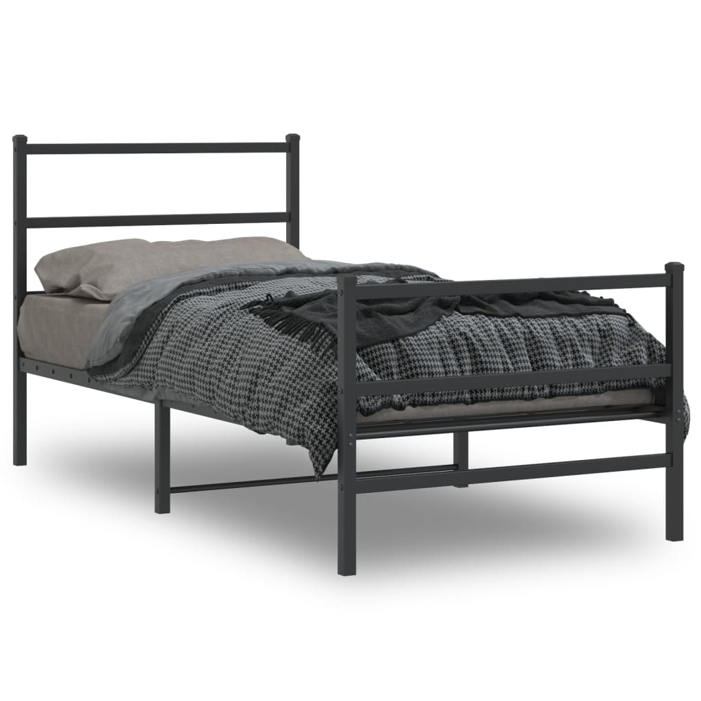 vidaXL Metal Bed Frame without Mattress with Footboard Black 90x200cm