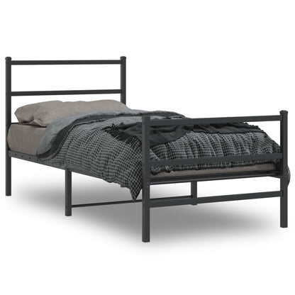 vidaXL Metal Bed Frame without Mattress with Footboard Black 90x200cm