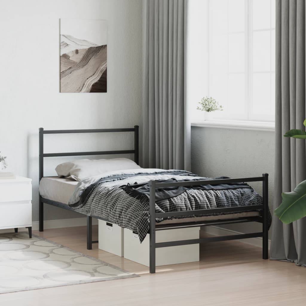 vidaXL Metal Bed Frame without Mattress with Footboard Black 100x200cm
