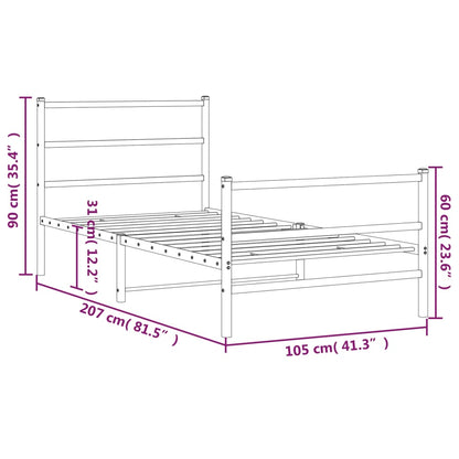 vidaXL Metal Bed Frame without Mattress with Footboard Black 100x200cm
